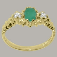 Brit készült 18K sárga arany valódi valódi smaragd & köbös Cirkónia női ígéret gyűrű - méret opciók-méret 5.75
