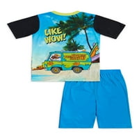 Scooby Doo Boys Surf Rövid ujjú 2 részes pizsama rövid szett, méretek 4-12