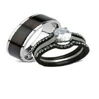 His Hers női és férfi esküvői eljegyzési gyűrű készlet fekete rozsdamentes acél Zenekar
