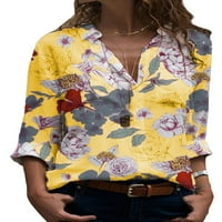 Capreze Női ingek Virágmintás blúz Hosszú ujjú felsők elegáns tunika ing V nyakú sárga 5XL