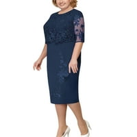 Nyári ruhák nőknek Térdig könyökig Alkalmi A-Line nyomtatott gombóc nyak fél ruha kék 4XL