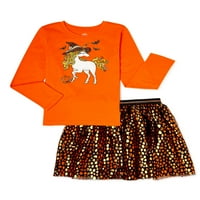 Halloween Girls grafikus póló és szoknya, 2 darabos készlet, méret 4-18