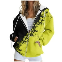 Árok kabátok női Zip up Hosszú ujjú kardigán Aranyos nyomtatott kapucnis sárga dzsekik Pocket XL