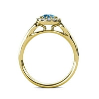 Kék topáz és gyémánt Cupcake Halo eljegyzési gyűrű 1. ct tw 14k sárga aranyban.méret 8