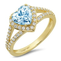1.49 ct szív vágott kék szimulált gyémánt 18K sárga arany évforduló eljegyzési halo gyűrű mérete 6.5