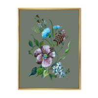Designart 'türkiz és lila tavaszi virágok' hagyományos keretes vászon Wall Art Print