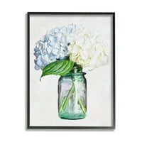 Stupell White Blue hortenzia edénycsokor botanikus és virágfestés fekete keretes művészet nyomtatott fali művészet