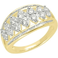 Carat T.W. Baguette és kerek gyémánt 10KT sárga arany marquise lépcsőgyűrű