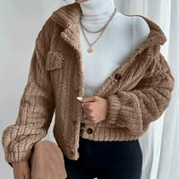 CAICJ hosszú téli kabátok nőknek Teddy Shearling kabát nőknek-Nyitott első hajtóka Midi Coat Brown, XL