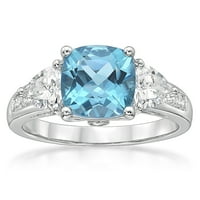 Jay szív tervez ezüst kezelt kék topáz szimulált fehér gyémánt gyűrű