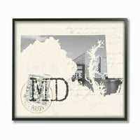 A Stupell otthoni dekoráció Maryland Fekete -fehér fénykép a krémpapír képeslapon vászon art művészet