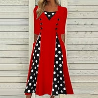 Női ruhák középhosszú A-vonalú Hosszú ujjú alkalmi V-nyakú nyári pöttyös ruha Piros XL