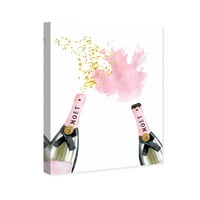Wynwood Studio italok és szeszes italok fali vászon nyomatok 'French Cheers' Champagne - rózsaszín, fehér