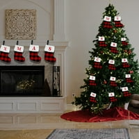 7.1 levél hímzett karácsonyi zokni, Piros Fekete Kockás karácsonyi harisnya fehér szuper puha plüss mandzsettával,
