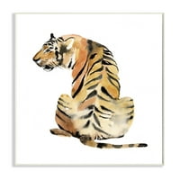 Stupell Industries Tiger Posture Animal Wercolor Festés Fa plakk, Jennifer Goldberger