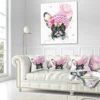 Designart French Bulldog rózsaszín kalapnal - Kortárs állat dobás párna - 18x18