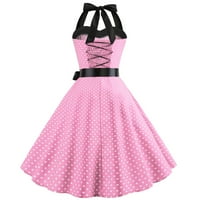 TKing Divat Női Retro 1950-es évek Midi ruhák ujjatlan kötőfék Swing pöttyös Party Halloween ruhák Rózsaszín M