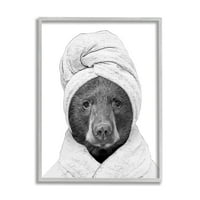 Stupell Industries Bear Haj Törölköző Vicces Állat Állatok & Rovarok Festés Szürke Keretes Művészet Nyomtatás Wall