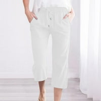 Miluxas Divat Női Alkalmi Egyszínű Elasztikus laza nadrág egyenes széles láb nadrág zseb Clearance értékesítési Fehér