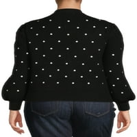 Dreamers by Debut Women's Plus Size Puff hüvely hímzett pontok pulóver pulóver