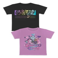 Mattel Girls Monster High Graphic Crew nyaki póló rövid ujjú, 2-csomag, Méret XS-XL