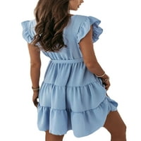 Sanviglor női nyári Sundress tunika Mini ruhák hinta póló ruha Egyszerű Ünnep Kék XL
