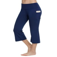 Női jóga Capris kiszélesedő nadrág oldalsó zsebbel-21Navy XL