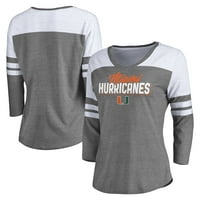 Női fanatikusok márkás Heathered szürke fehér Miami Hurricanes Hustle Tri-Blend 3 4 ujjú V-nyakú póló