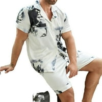Nyakkendő festék hajtóka nyak pizsama készletek rövid ujjú fekete-fehér férfi Loungewear készletek PJ szett