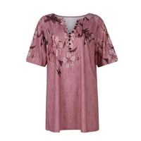 Női blúzok Nyomtatott Rövid ujjú Alkalmi Női póló V-nyakú nyári tunika felsők Rózsaszín XL