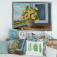 Designart 'csendélet narancssárga virágokkal vázában az ablakon:' Hagyományos keretes művészeti nyomtatás
