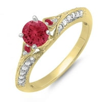 Dazzlingrock Collection 14k kerek rubin & fehér gyémánt női menyasszonyi eljegyzési gyűrű, sárga arany, Méret 6