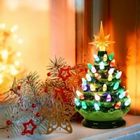 Forclover előre megvilágított kézzel festett kerámia karácsonyfa, asztali Karácsonyi dekoráció, tarka gyöngyökkel és