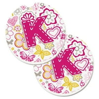 Carolines kincsek CJ2005-KCARC levél K virágok és pillangók rózsaszín készlet pohártartó autó alátétek nagy