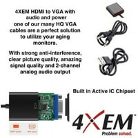 4XEM HDMI-VGA Adapter tápellátással és audiokábellel, Fekete