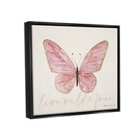 Stamell Live Wild & Ingyenes rózsaszín pillangó állatok és rovarok Festés fekete úszó keretes művészeti nyomtatott