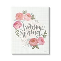 A Stupell Industries üdvözlöm a tavaszi üdvözlet virágzó rózsaszín rózsák kockás minta grafikus galéria csomagolású