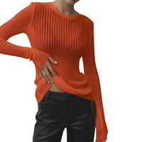 Női Egyszínű Hosszú ujjú kimagozott Kerek nyakú Lélegző kötött üreges blúz pulóver Orange s