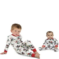 Mickey Mouse karácsonyi ünnep kisgyermek fiú és lány Unise pamut pizsama szett, 2 darabos, méretek 12M-5T