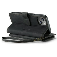 Flip Folio tok iPhone 14-hez, Retro PU bőr felület Zipper Wallet [kártyahely és készpénz zseb] Kickstand All-around