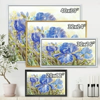 Kék írisz virágzó virágok keretes festmény vászon művészeti nyomtatás