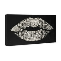 A Wynwood Studio divat és a Glam Wall Art vászon nyomtatványok 'bőrcsókok ajkak - fekete, szürke