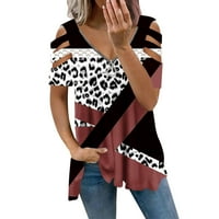Üreges ujjú felsők Női Cipzár V nyakú Rövid ujjú ingek nyári pólók leopárd színű blokk pólók divatos blúz alkalmi tunikák