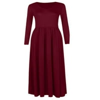 Abtel női ruha Legénység nyak Maxi ruhák sima nők Slim Fit Holiday Wine Red 3XL