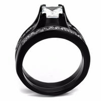 Pár Gyűrűkészlet női hercegnő vágott CZ fekete rozsdamentes acél Gyűrűkészlet férfi kétszínű fekete esküvői zenekar