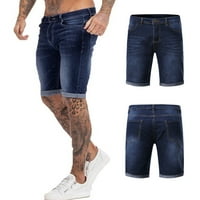 Férfi európai méretű ifjúsági stílusos mosott kék farmer rövidnadrág ötrészes nadrág kék