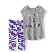 Kislányok 4- Fémes grafikus póló és Capri lábgörgése 2 darabos ruhakészlet