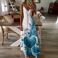 safuny női Maxi Laza Cami ruha Clearance virágos szív alakú nyomtatás V nyak Sundress Retro Boho Beach Ujjatlan elegáns