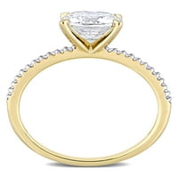 Carat T.G.W. Párna vágott moissanit és karat T.W. Gyémánt 14KT sárga arany eljegyzési gyűrű
