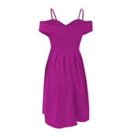 Nyári ruhák Női Rövid ujjú A-Line rövid szabadidős kötőfék szilárd ruha Hot Pink L